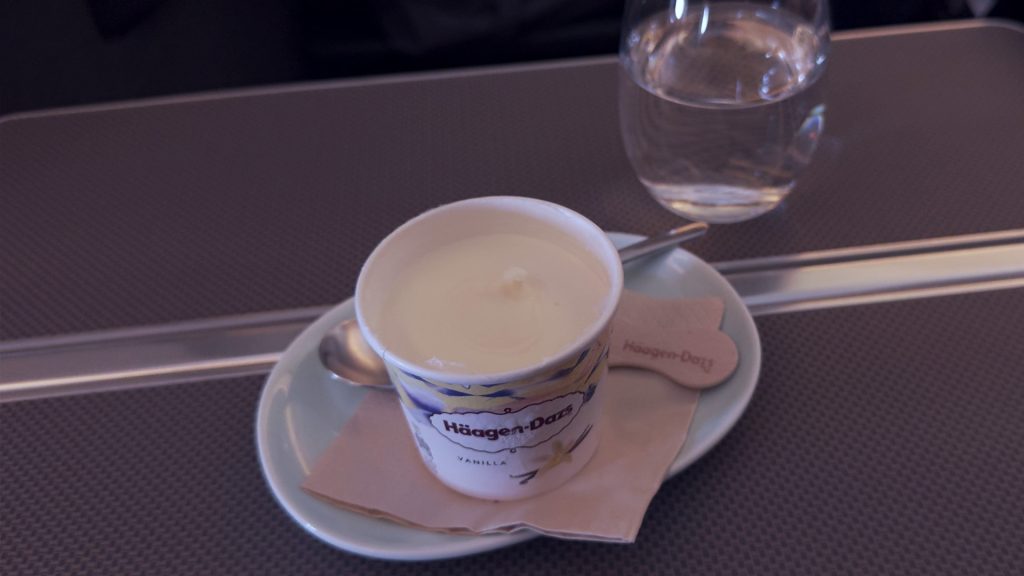 Cathay Pacific business class lunch ice cream
