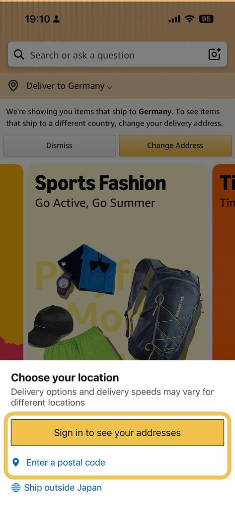 amazon moblie app Set Up Your Amazon Japan Account in 5 Minutes change delivery address choose location