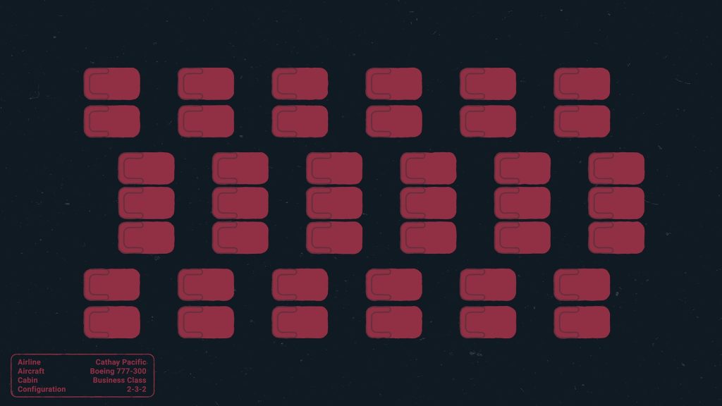 Seatmap Cathay Pacific Boeing 777-300 Regional Business Class 2-3-2 configuration